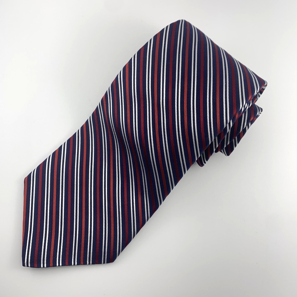Nautica Mens‎ Tie Red White & Blue Striped 100% Silk Necktie USA
